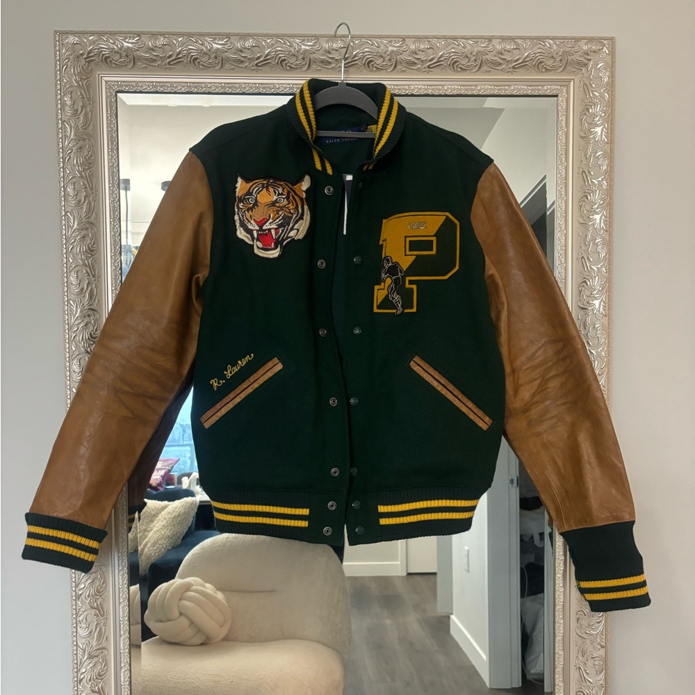 NWT Polo Ralph Lauren men’s patch letterman green varsity bomber jacket medium